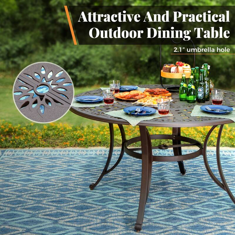 MAISON ARTS 7-Piece Cast Aluminum Patio Dining Set with Round Dining Table & 6 Dining Chairs