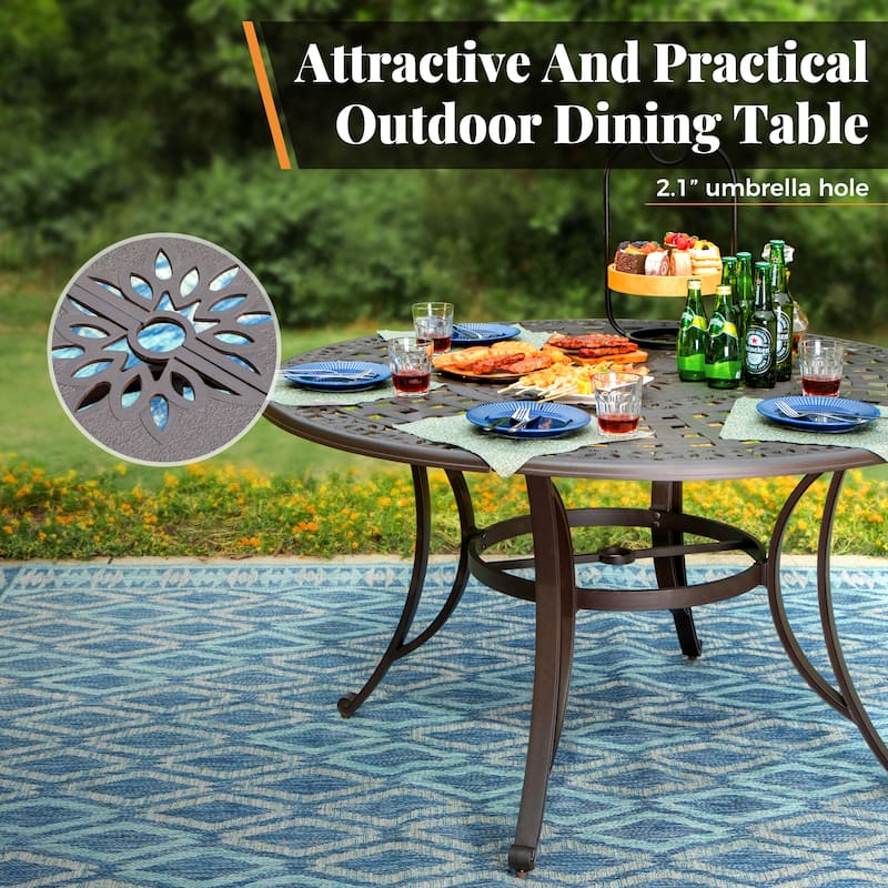 MAISON ARTS Patio Outdoor Cast Aluminium Dining Table with Umbrella Hole