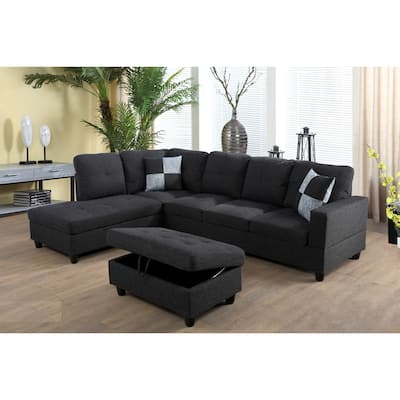 Weston 104"Wide 3-Pieces Sectional Sofa Set,Black Grey(125)