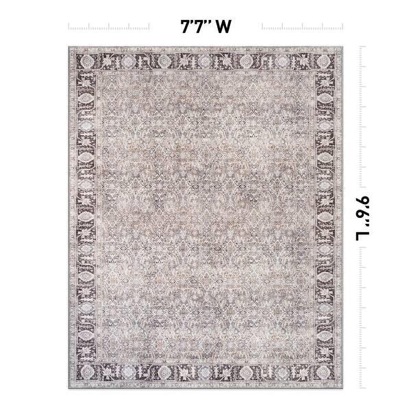 dimension image slide 24 of 27, Vintage Washable Rug – Low Pile with Subtle Pattern, Perfect for Neutral Spaces in Living Room, Entryway, or Bedroom
