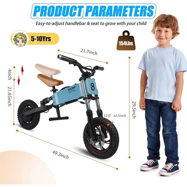 dimension image slide 1 of 2, Electric Bike for Kids,200W Electric Dirt Bike,3 Speeds Modes, Remote Control