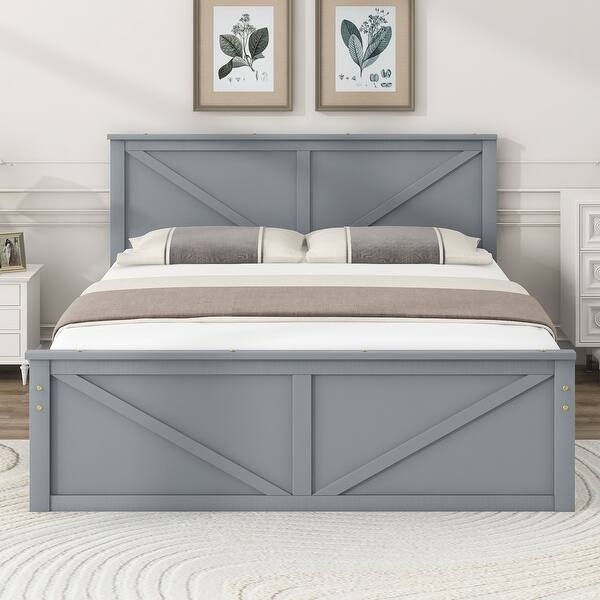 slide 2 of 8, Queen Platform Bed Wooden Bedframe with 4 Drawers, Gray Gray - Queen