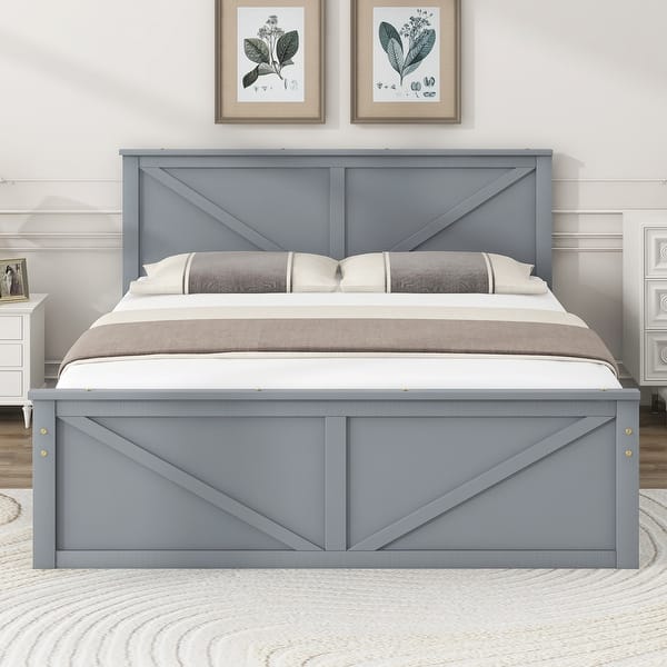 slide 2 of 12, Queen Platform Bed with 4-Storage Drawers, Headboard and Support Legs, Grey Grey