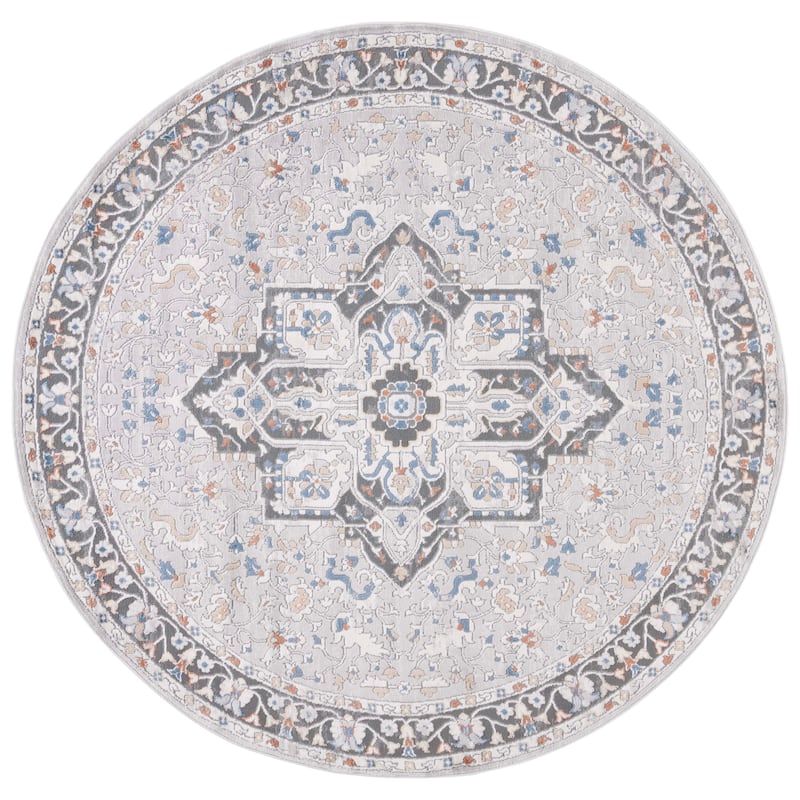 SAFAVIEH Handmade Eternal Eria Oriental Medallion Rug - 6'7" Round - Grey/Blue Rust