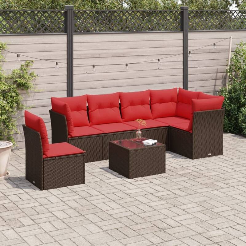 vidaXL 7 Piece Patio Sofa Set with Cushions Black Poly Rattan - 92.2x27.2x46.1