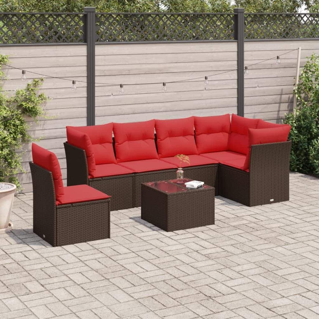 vidaXL 7 Piece Patio Sofa Set with Cushions Black Poly Rattan - 92.2x27.2x46.1