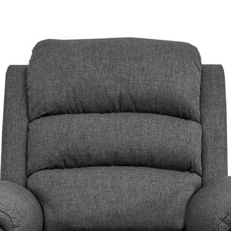 Fery 36 Inch Manual Recliner Chair, Gray Burlap, Cushioned Seat, Solid Wood
