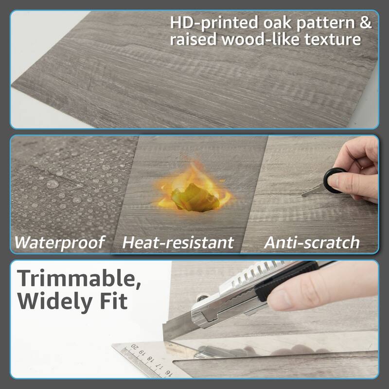 Art3d 12'' X 12'' Wood-Look Peel and Stick Vinyl Floor Tiles,30 Pcs,30 sqft