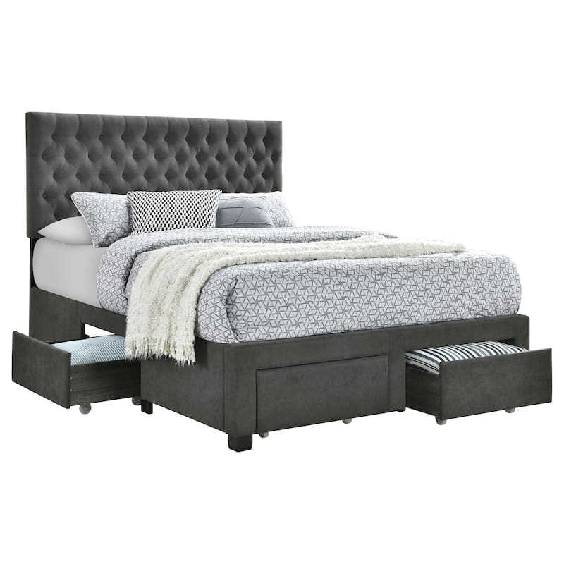 Soledad Fabric Upholstered Storage Panel Bed - Grey (Full) - Full