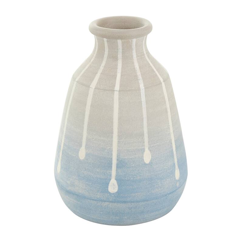 Blue Ceramic Abstract Ombre Drip Vase with Gray and White Accents