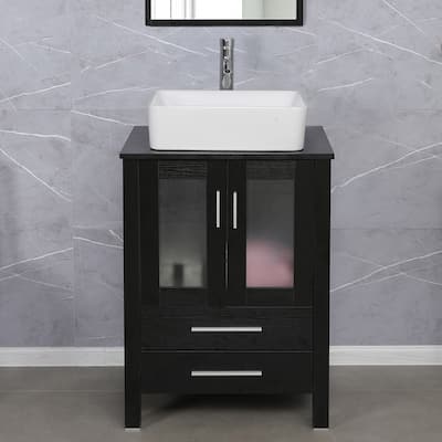 eclife 24" Classical Bathroom Vanity Set with Tempered Glass Vessel Sink Oil Rubbed Bronze Faucet and Drain