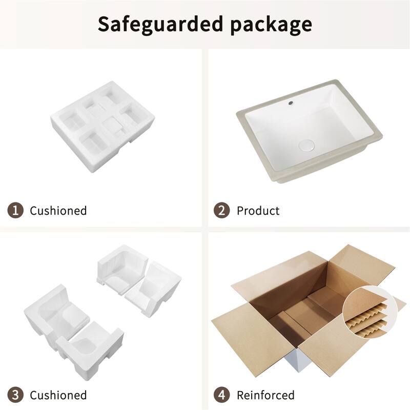 Rectangular Undermount Ceramic Bathroom Vessel Sink with Overflow