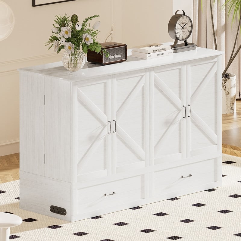 Mixoy Modern Queen Size Murphy Bed Chest with USB ports & Storage Drawers, No Mattress
