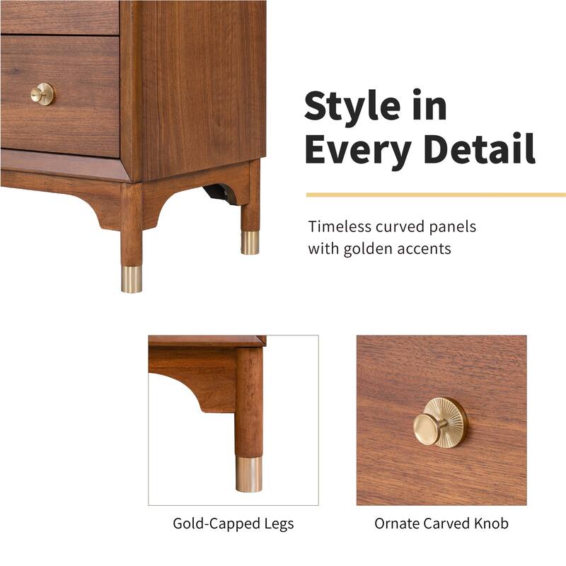 Furniture of America Forma Mid-Century Modern Walnut Solid Wood 5-Drawer Storage Chest