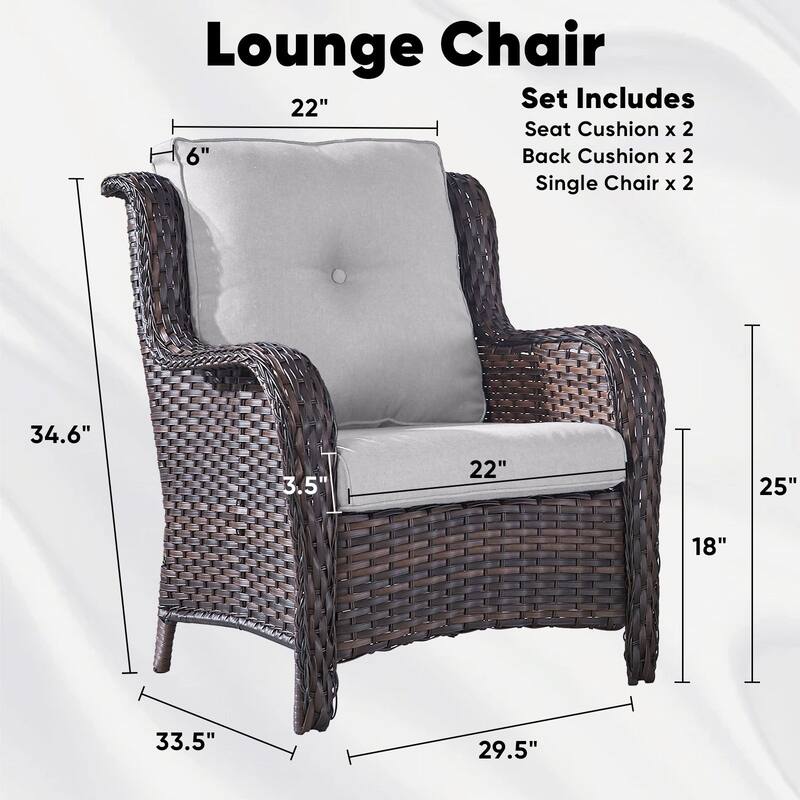 Outdoor Wicker High Back Club Chair Set of 2