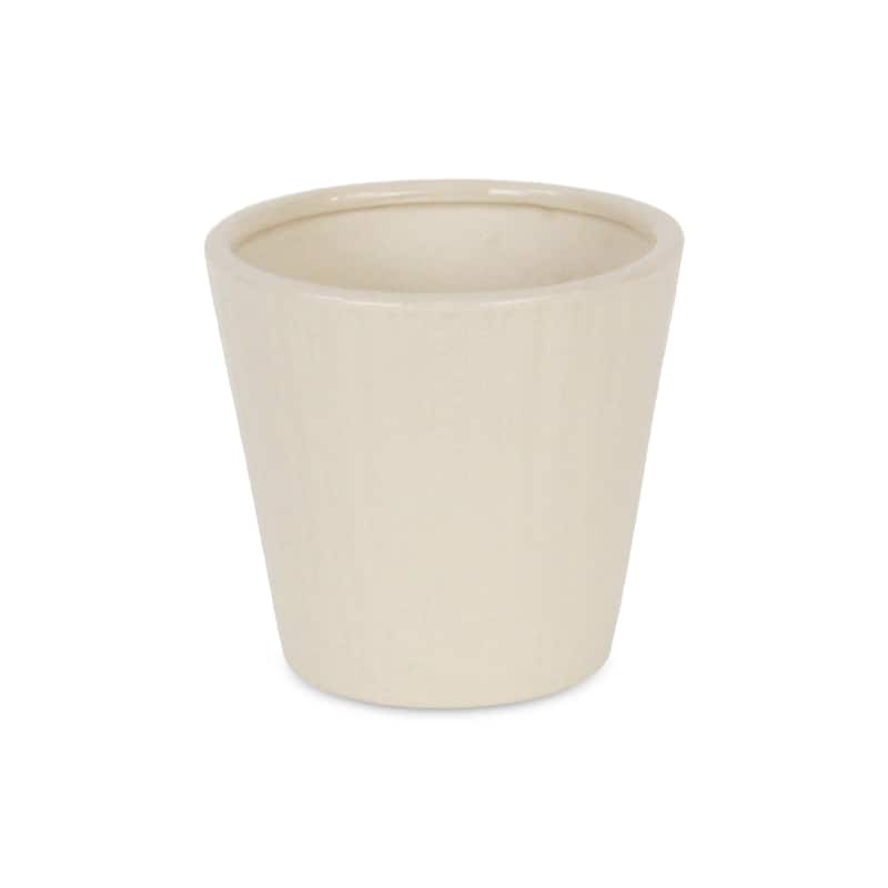 Currula Tapered Vertical Dotted Pattern Ceramic Pot - Off White