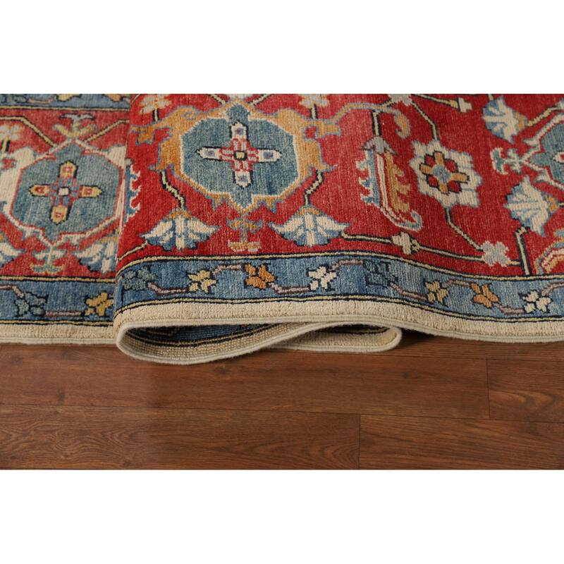 Vegetable Dye Heriz Oriental Rug Hand-Knotted Traditional Wool Carpet - 9'1" x 12'0"