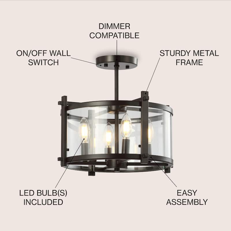 Herndon 15" Iron/Glass Modern Drum LED Flush Mount, Oil Rubbed Bronze by JONATHAN Y