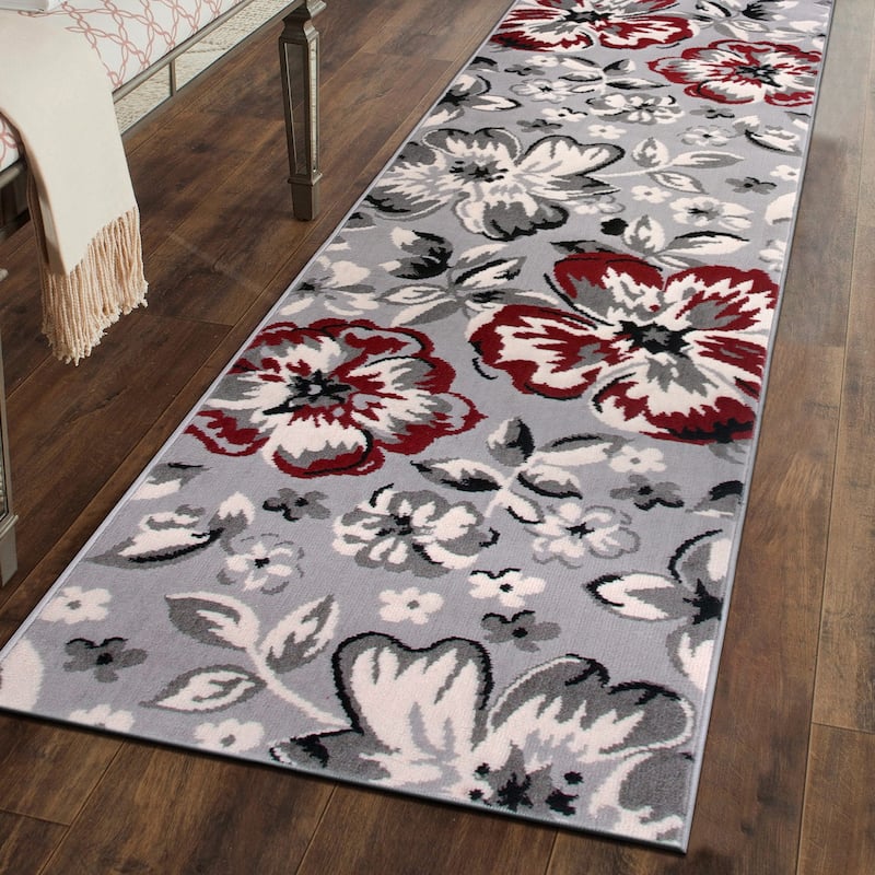 World Rug Gallery Modern Floral Design Area Rug - 2' x 7' 2" - Red - Runner/Rectangle