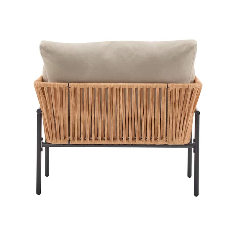 [Set of 2] 36" Beige Iron Lounge Chair with Rope Weave Design and Plush Cushions, Perfect for Indoor and Outdoor Relaxation