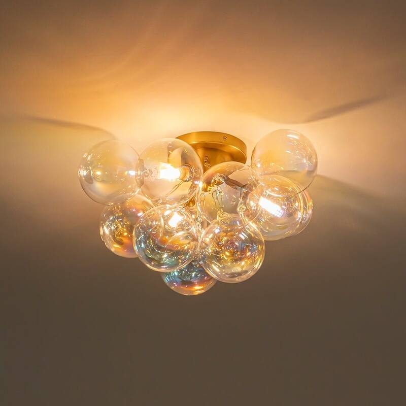 3-Light Iridescent Glass Globe Bubble Semi Flush Mount - N/A