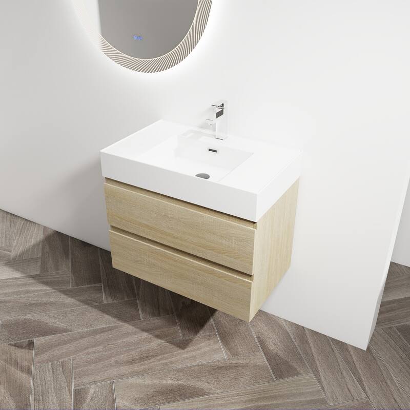 24/30/36 Single Sink Wall-Mounted Bathroom Vanity with Integrated Thick Edge Resin Sink