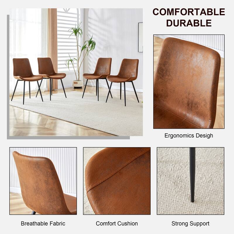 Set of 4 artificial leather backrest cushion dining chair, metal legs,curved widened cushion design for more comfort