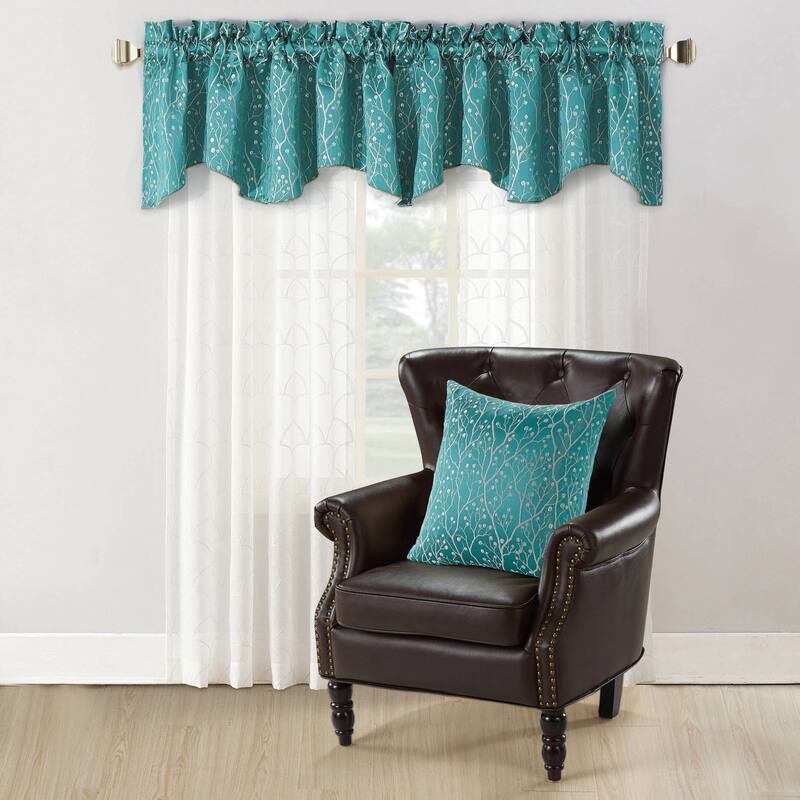Hoorn Jacquard Valance and Pillow Sham 2-piece Set with Branch Pattern - Deep Teal
