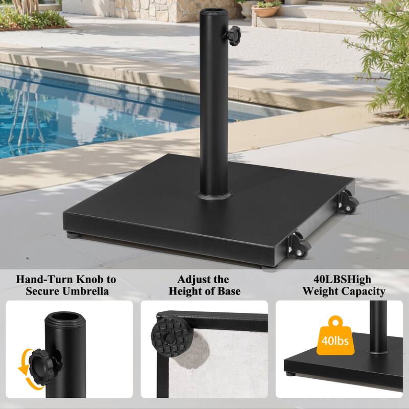 9PC Outdoor Patio Dining Set Wood-Like Aluminum Table with Stackable Armchairs,Double Top Market Umbrella and Wheel Base