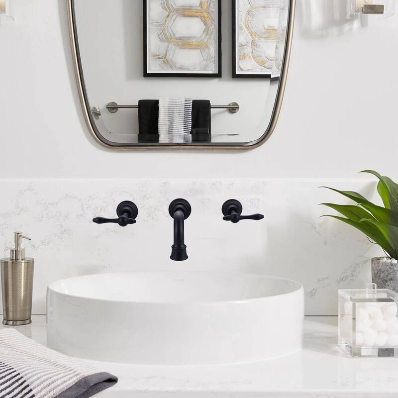 WOWOW 2 Handle Wall Mounted Antique Bathroom Sink Faucet