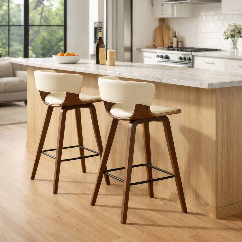 27 Inches Saddle Seat Leatherette Counter Stool, Cream and Brown