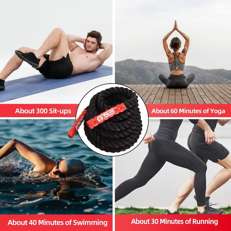 GSE™ 1.5"/2" Battle Rope with Anchor Strap, 30ft/40ft/50ft Gym Workout Battle Ropes for Indoor/Outdoor Workouts