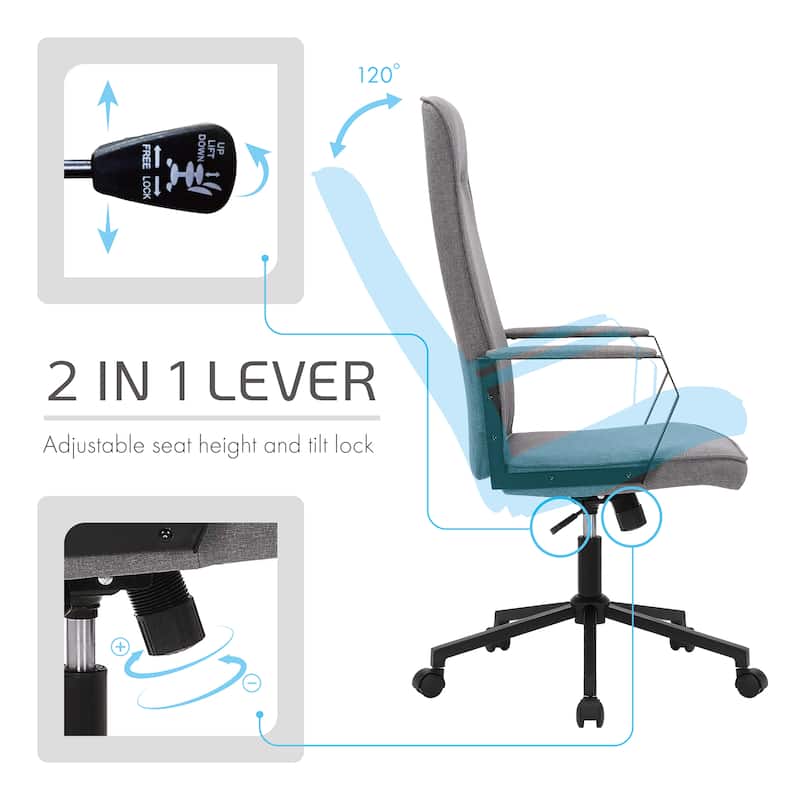 Porthos Home Tara Office Chair with Tilt Mechanism, Linen Upholstery
