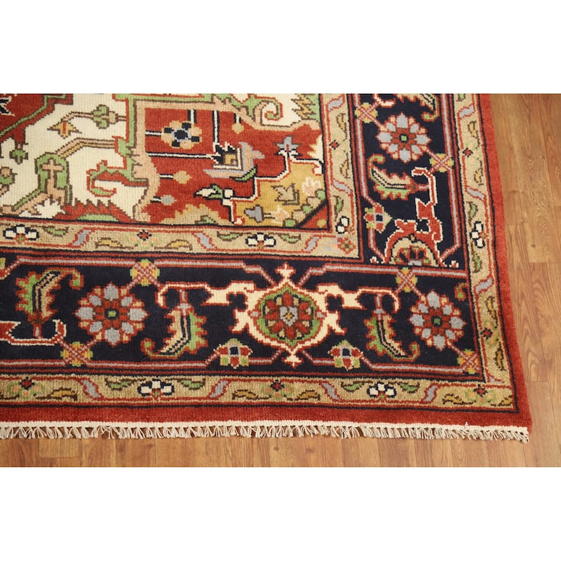 Orange Medallion Heriz Serapi Indian Area Rug Handmade Wool Carpet - 8'10" x 11'9"