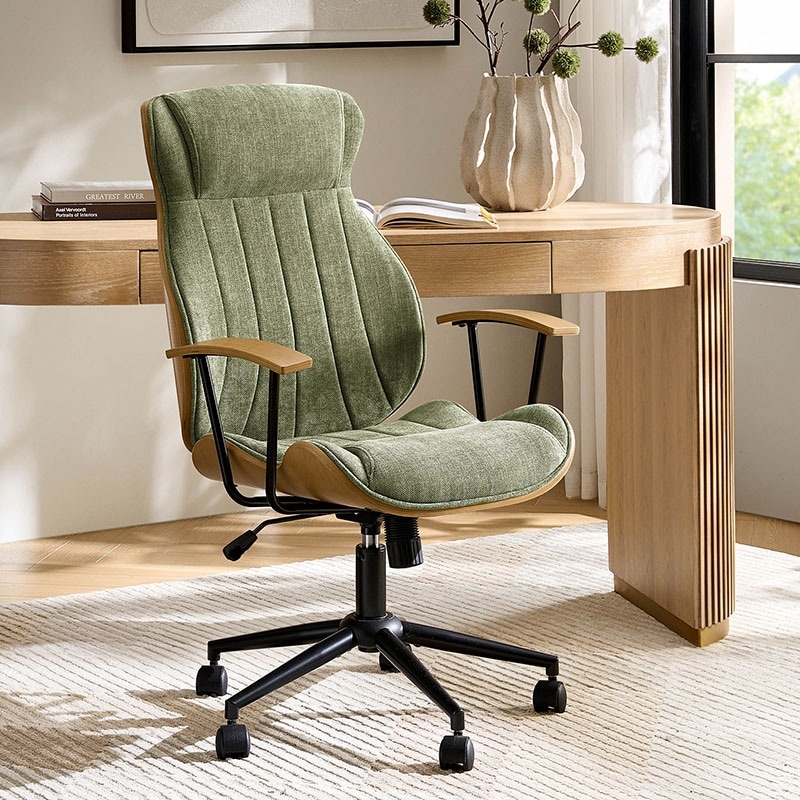HULALA HOME Gustavo Mid Century Modern Swivel High Back Office Chair with Bent Wood