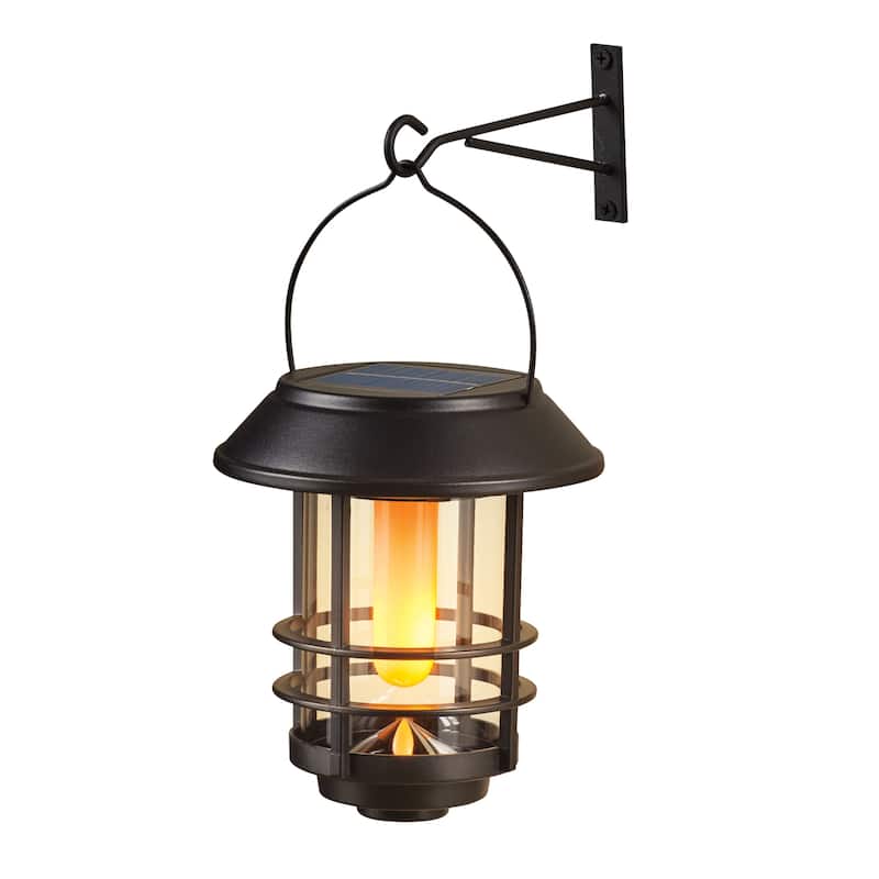 Solar Powered Flickering Flame Wall Lantern - 5.87 x 6.87 x 5.87