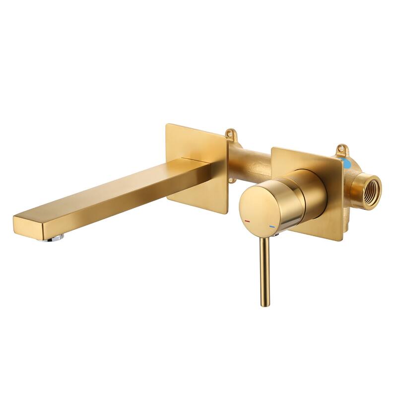 WOWOW Wall Mount Single Handle Bathroom Faucet in Modern - Brushed Gold