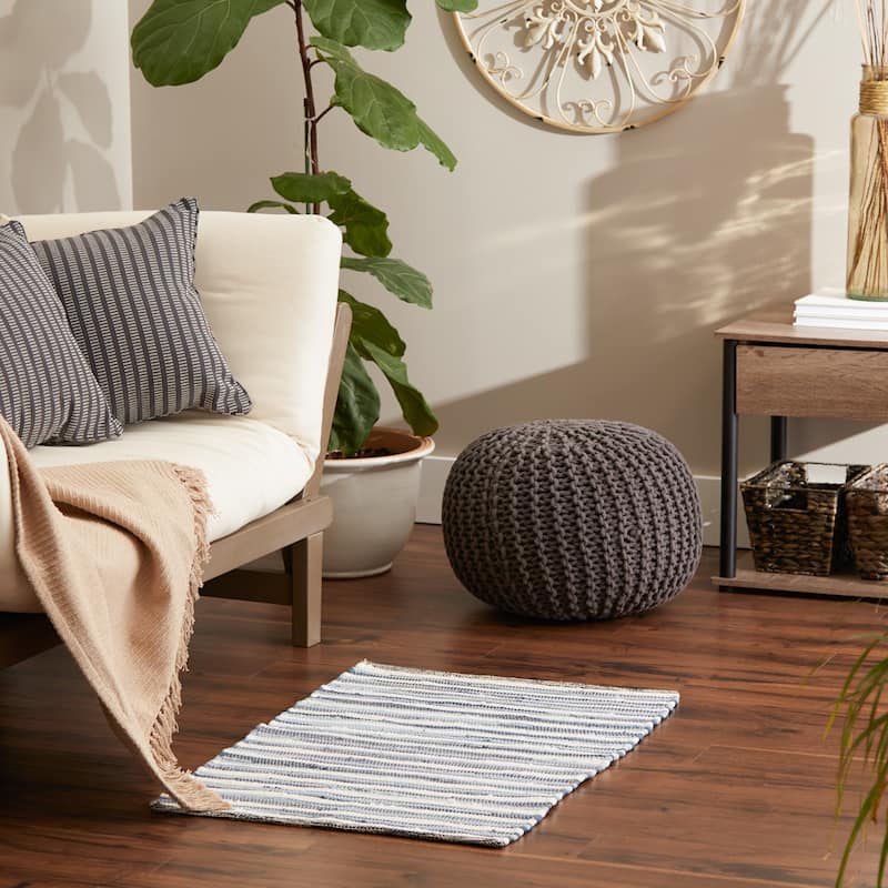 Stonewash Blue Slim Stripe Cotton Chindi Rug 2Ft 3Inx6Ft