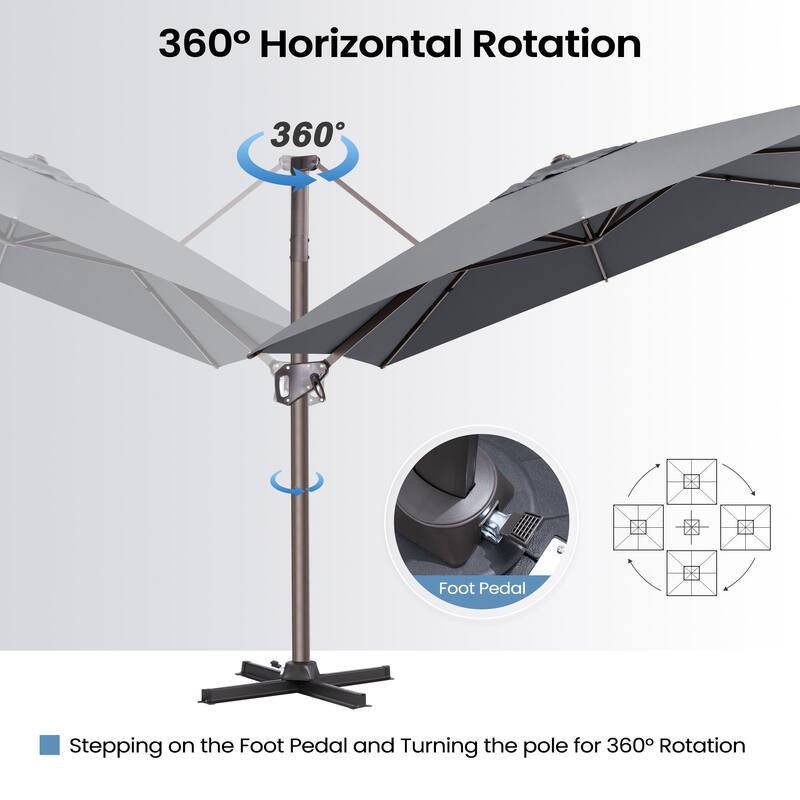 11 x 9 FT Rectangle Outdoor Premium Patio Cantilever Offset Umbrella