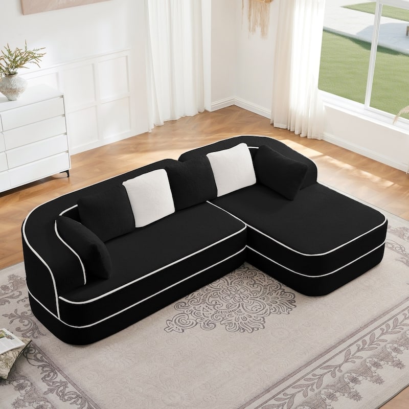 105.9" Modular L-shaped Teddy Velvet Sectional Sofa with Chaise and Curved Armrest