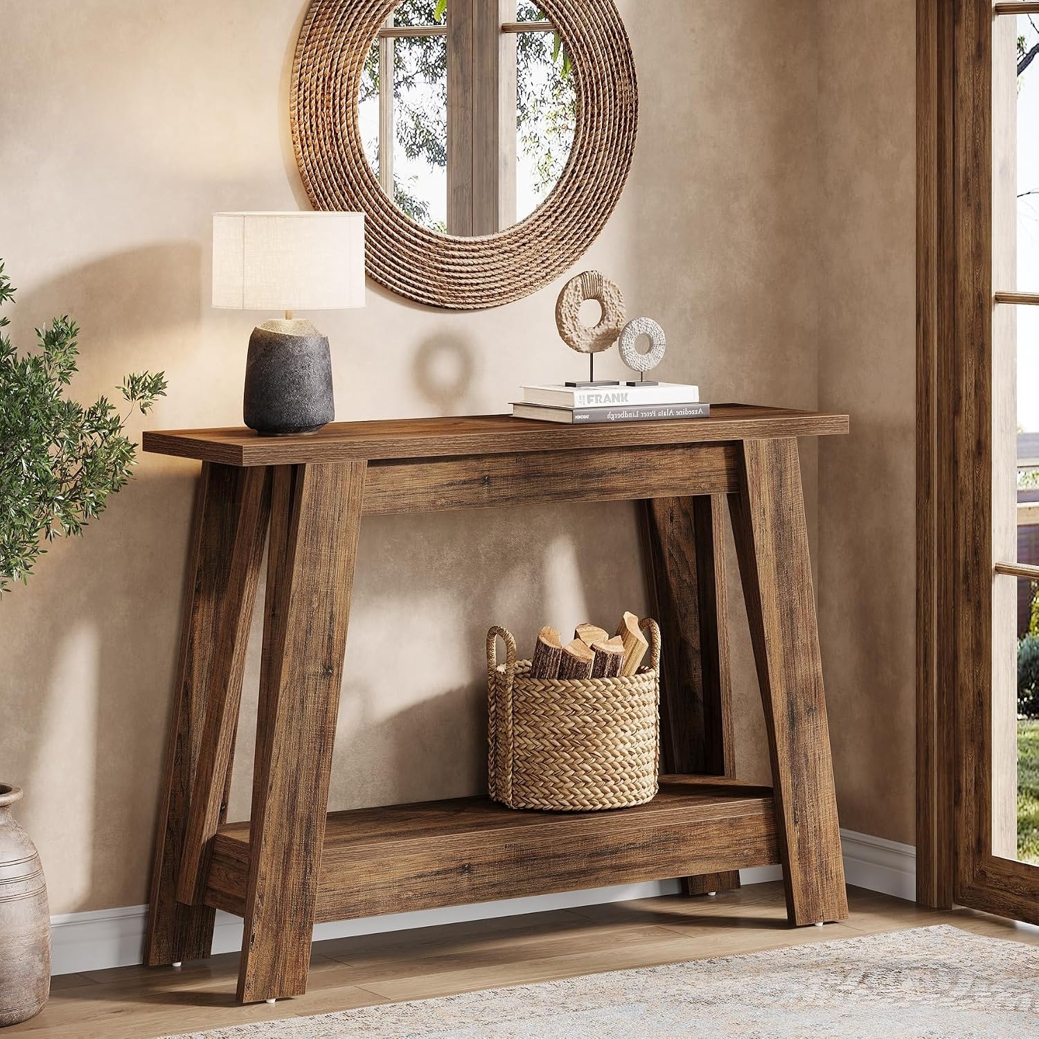 41.3-Inch Console Table, 2-Tier Farmhouse Entryway Table