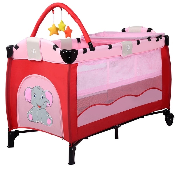 New Pink Baby Crib Playpen Playard Pack Travel Infant Bassinet Bed Foldable