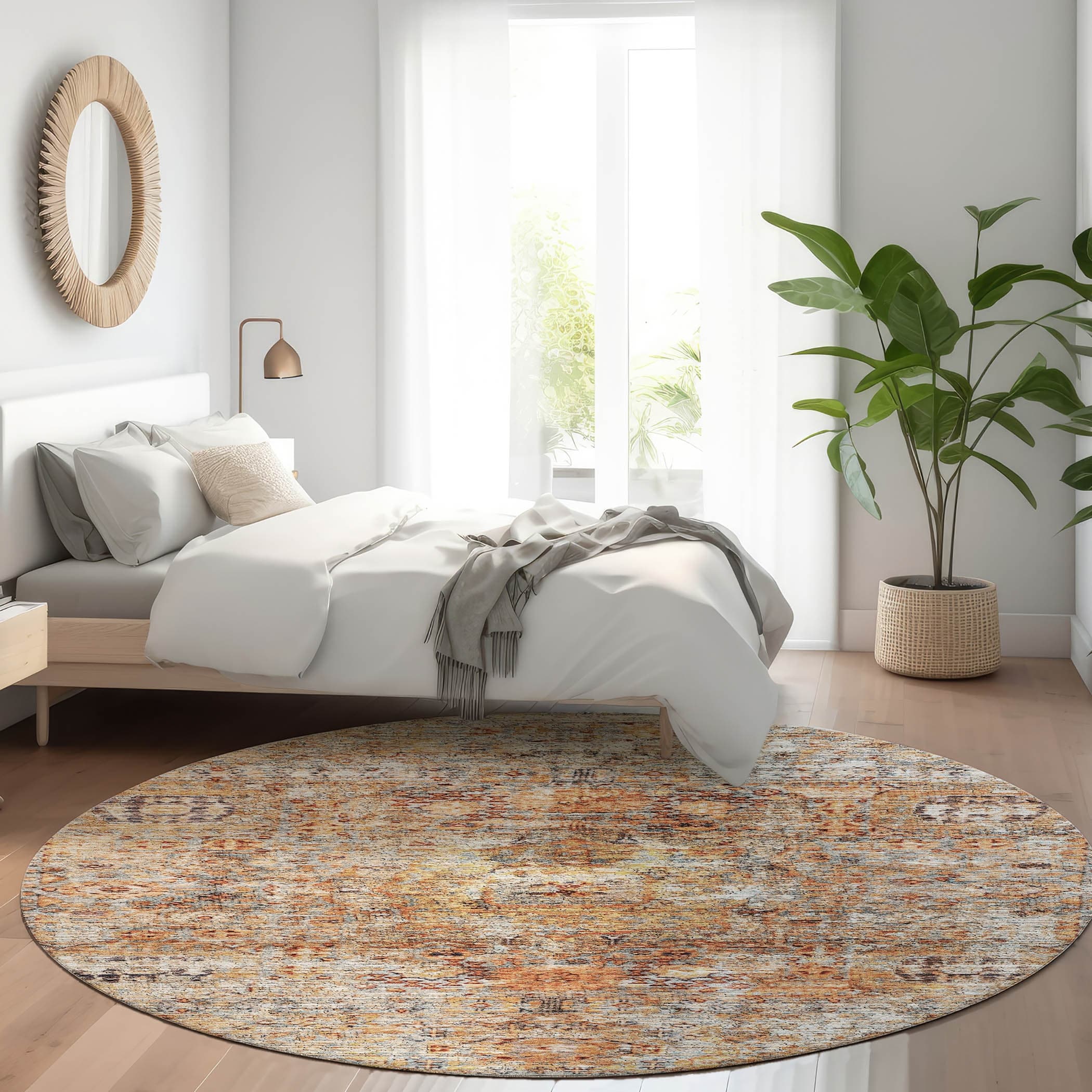 Machine Washable Indoor/ Outdoor Vintage Traditional Chantille Rug