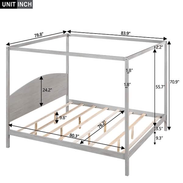 dimension image slide 1 of 2, King Size Canopy Platform Kids Bed Frame with Headboard & Support Legs, Safety Guaranteed, Easy to Assemble, Grey Wash