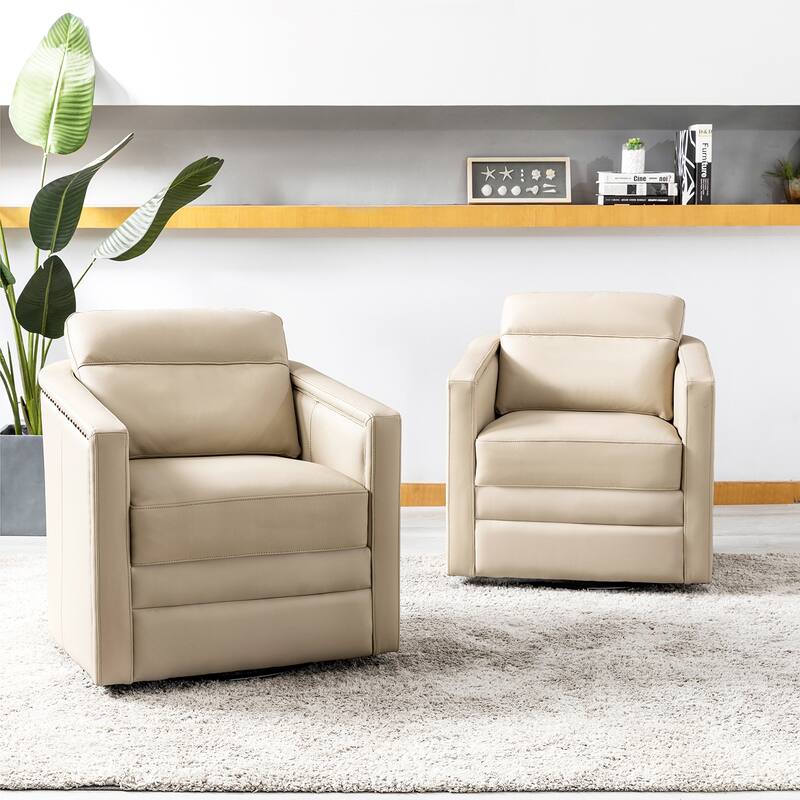 Jorge 28.74" Wide Genuine Leather Swivel Chair Set of 2