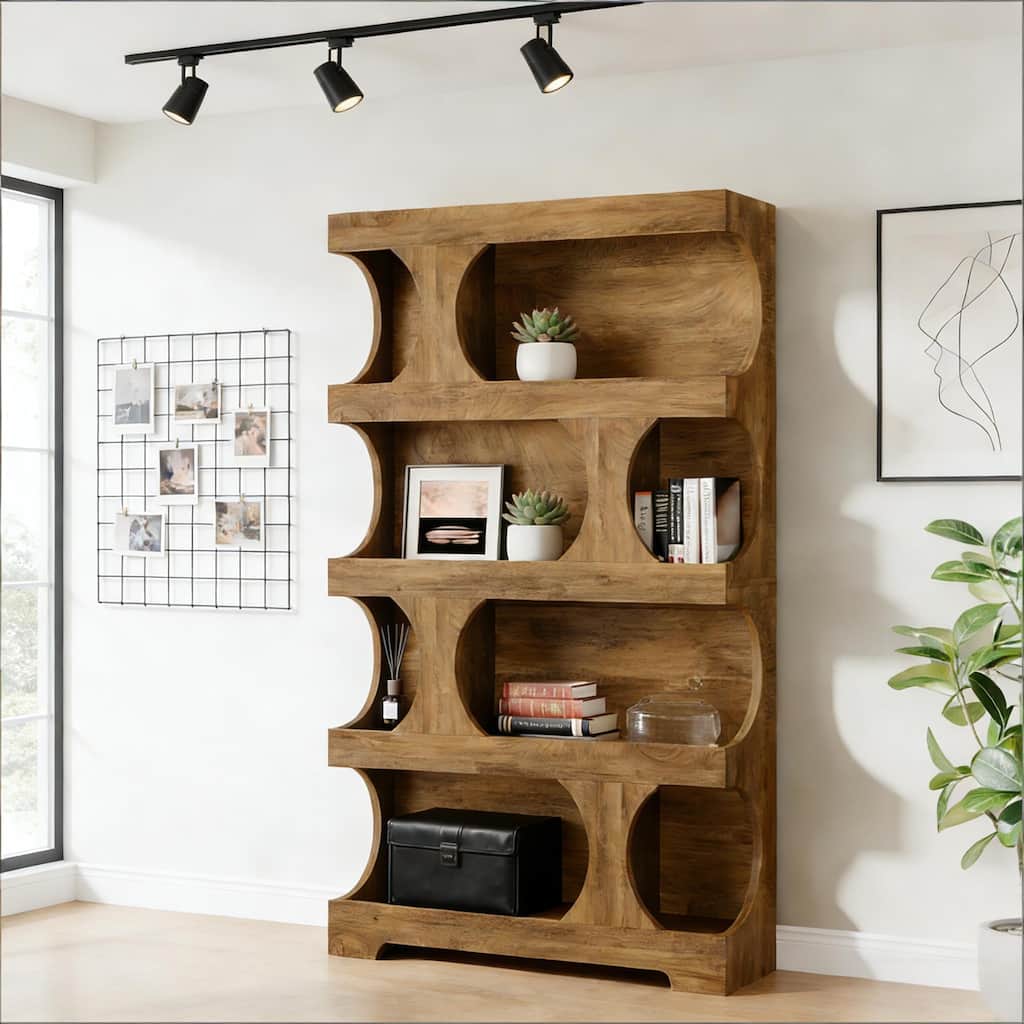 S-Shaped Bookshelf, Contemporary Freestanding Bookcase with Generous Display Space