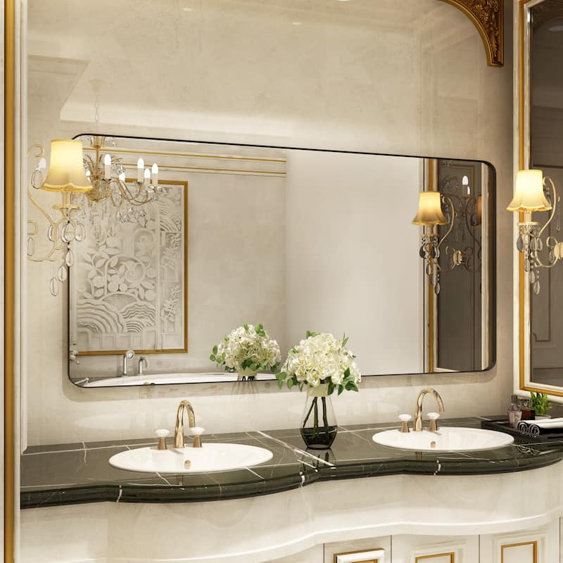 QuivaraView Rectangular Aluminum Framed Bathroom Vanity Mirror - 72" x 36" - Black