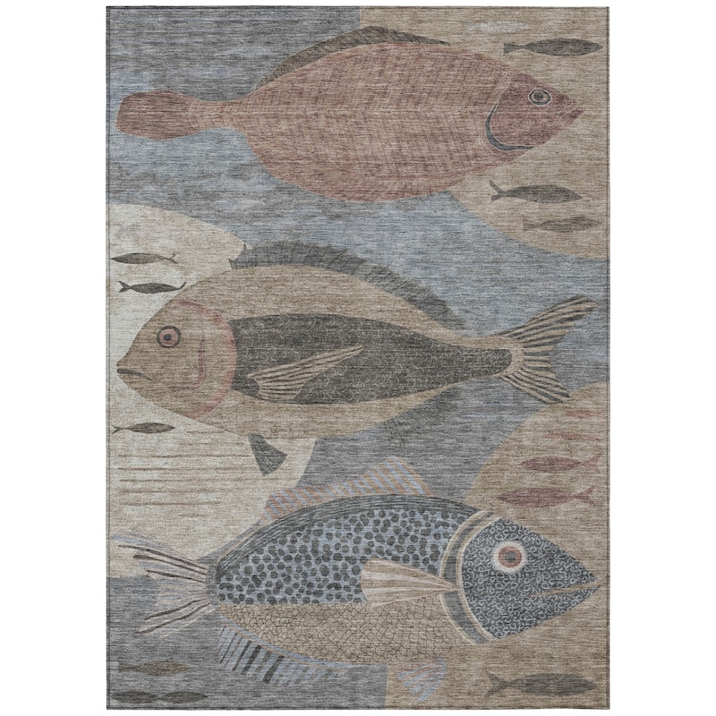 Machine Washable Indoor/ Outdoor Modern Fish Chantille Rug