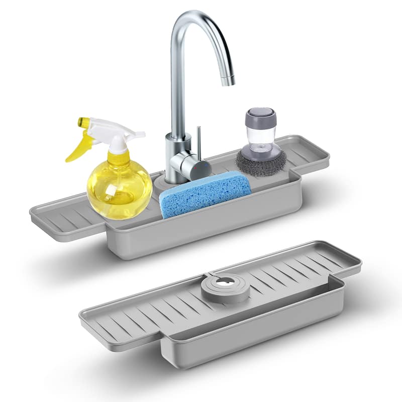 Cheer Collection Silicone Sink Splash Guard and Non-Slip Soap Holder - Grey