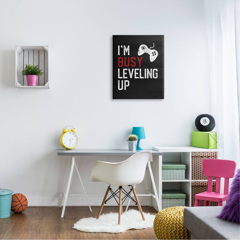 Stupell Busy Leveling Up Video Game Controller Sign Canvas Wall Art